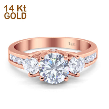 14K Rose Gold Three Stone Wedding Ring Simulated Cubic Zirconia Size-7